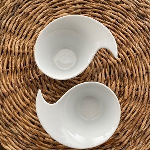 2 Pier 1 Imports Small Bowls cups White Dipping Snacking sauce Porcelain 4 oz